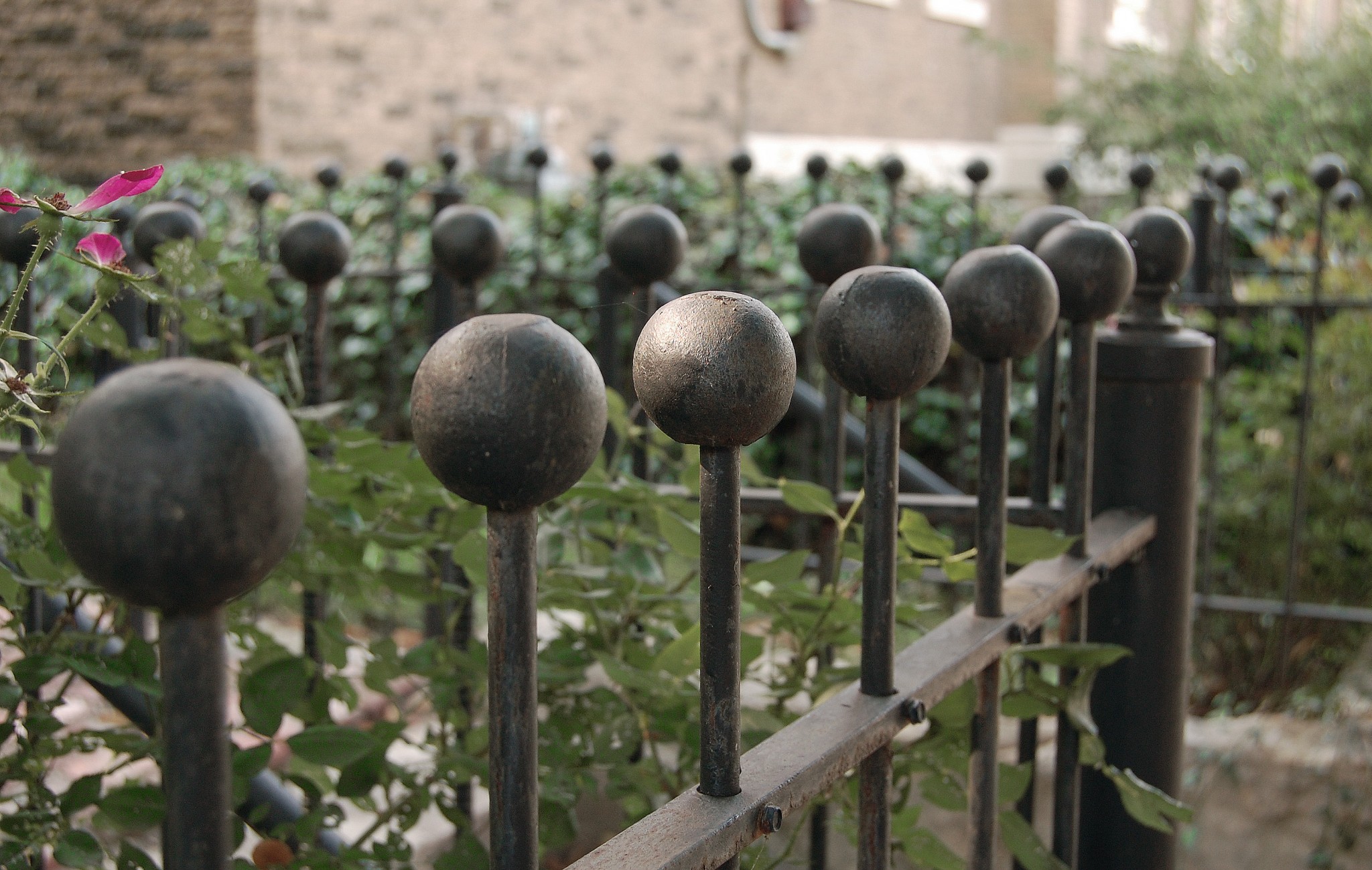  Black Iron fence top balls in receding zig-zag pattern